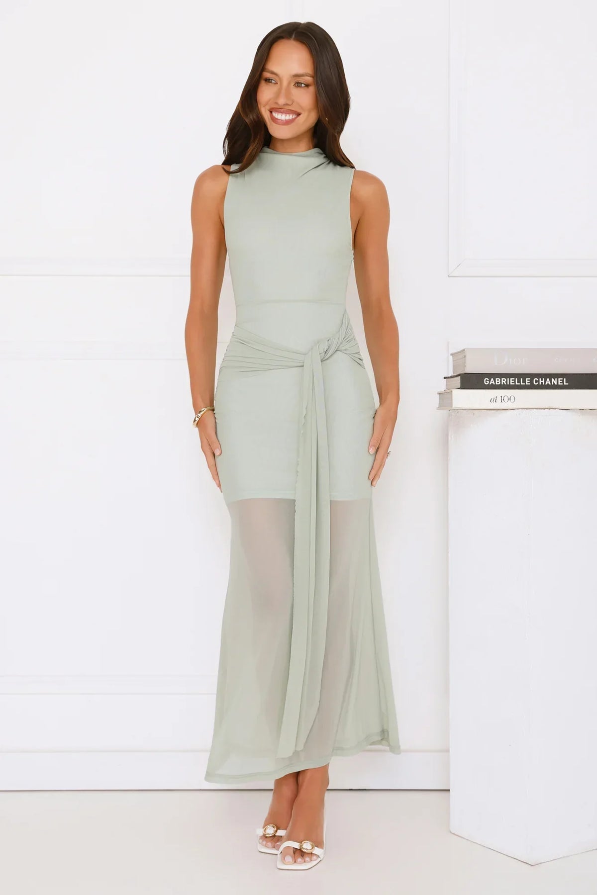 Dazzle Me Darling Mesh Maxi Dress Sage