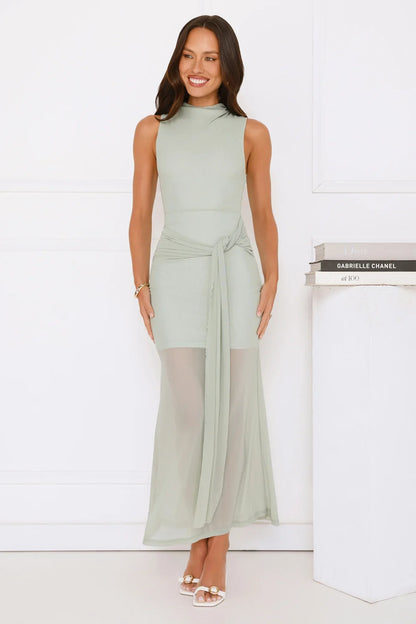 Dazzle Me Darling Mesh Maxi Dress Sage