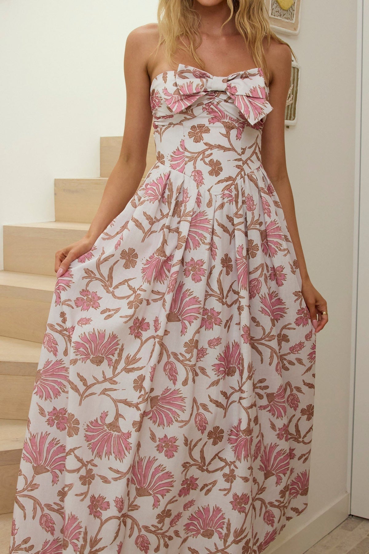 Summer Field Bow Bust Maxi Dress Floral Beige