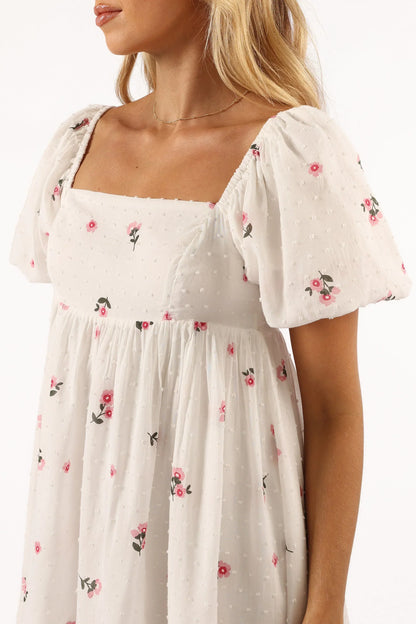 Tegan Mini Dress - White Pink Floral