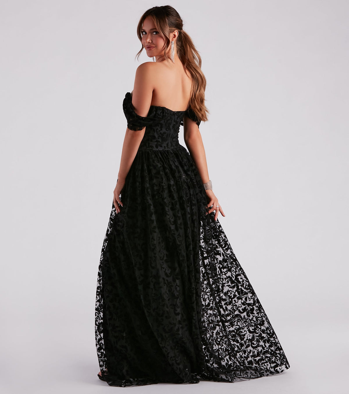 Nyra Formal Flocked Velvet A-Line Dress