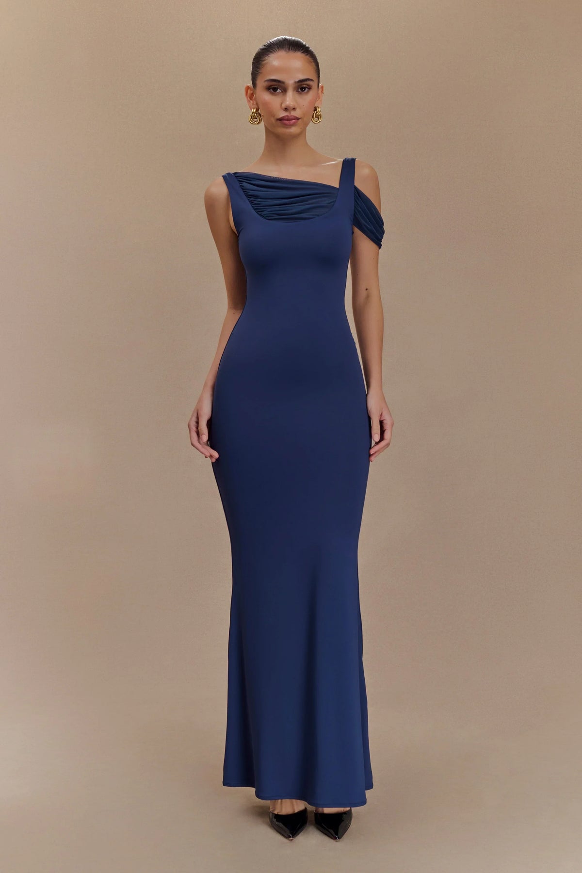 Janette Recycled Nylon And Mesh Sleeveless Maxi Dress - Navy