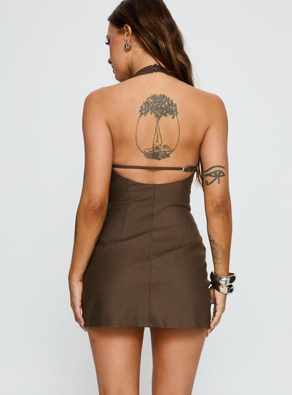 Deona Tailored Mini Dress Brown