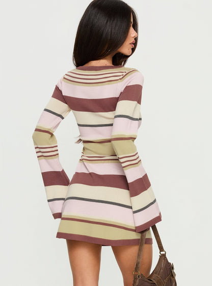 Shandee Knit Long Sleeve Mini Dress Multi Stripe
