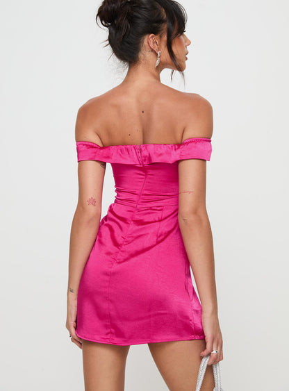 Rava Off The Shoulder Mini Dress Hot Pink