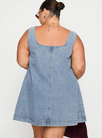 State Of Mind Mini Dress Blue Denim Curve