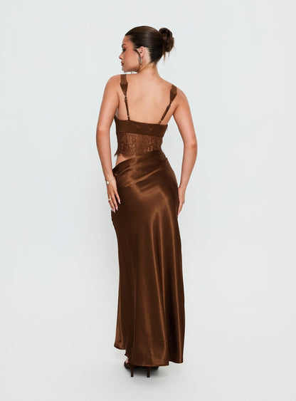 Fayfe Lace Maxi Dress Chocolate