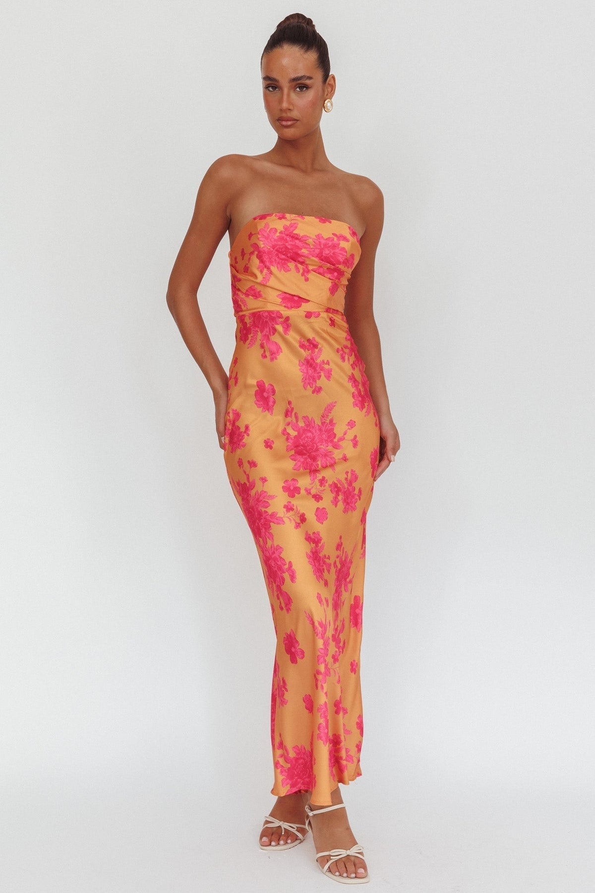 City Of Stars Strapless Maxi Dress Floral Orange