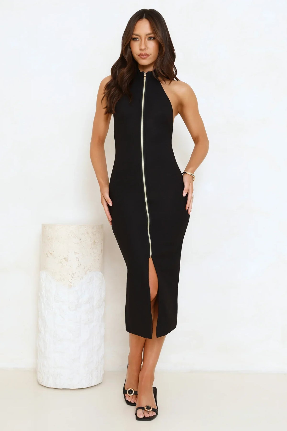 Sweet Temptations Halter Midi Dress Black