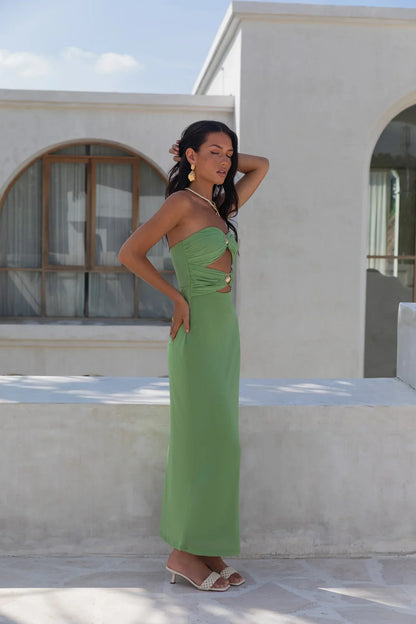 Jovi Strapless Maxi Dress Green