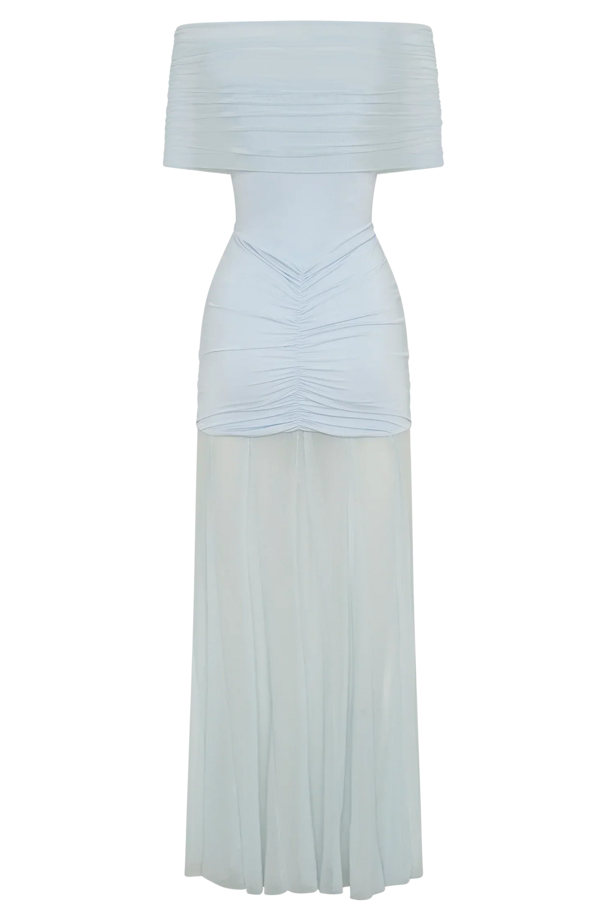 Caspian Slinky And Mesh Off Shoulder Maxi Dress - Pale Blue