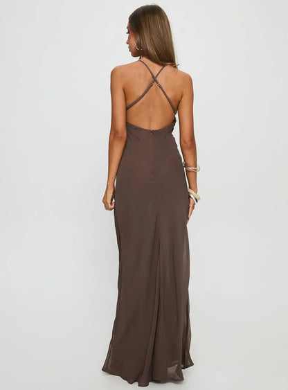 Dannelle Sequin Maxi Dress Brown