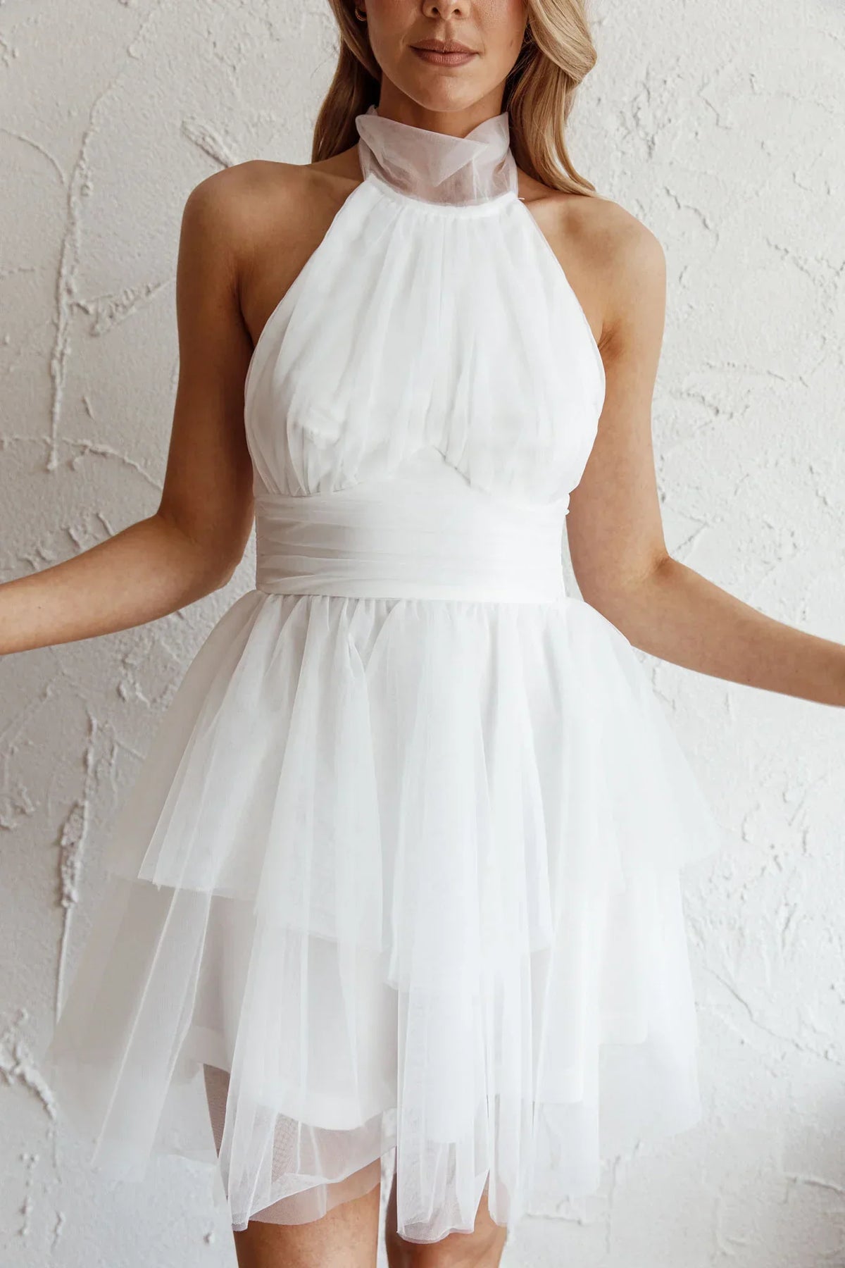 Andria Halterneck Tulle Mini Dress White