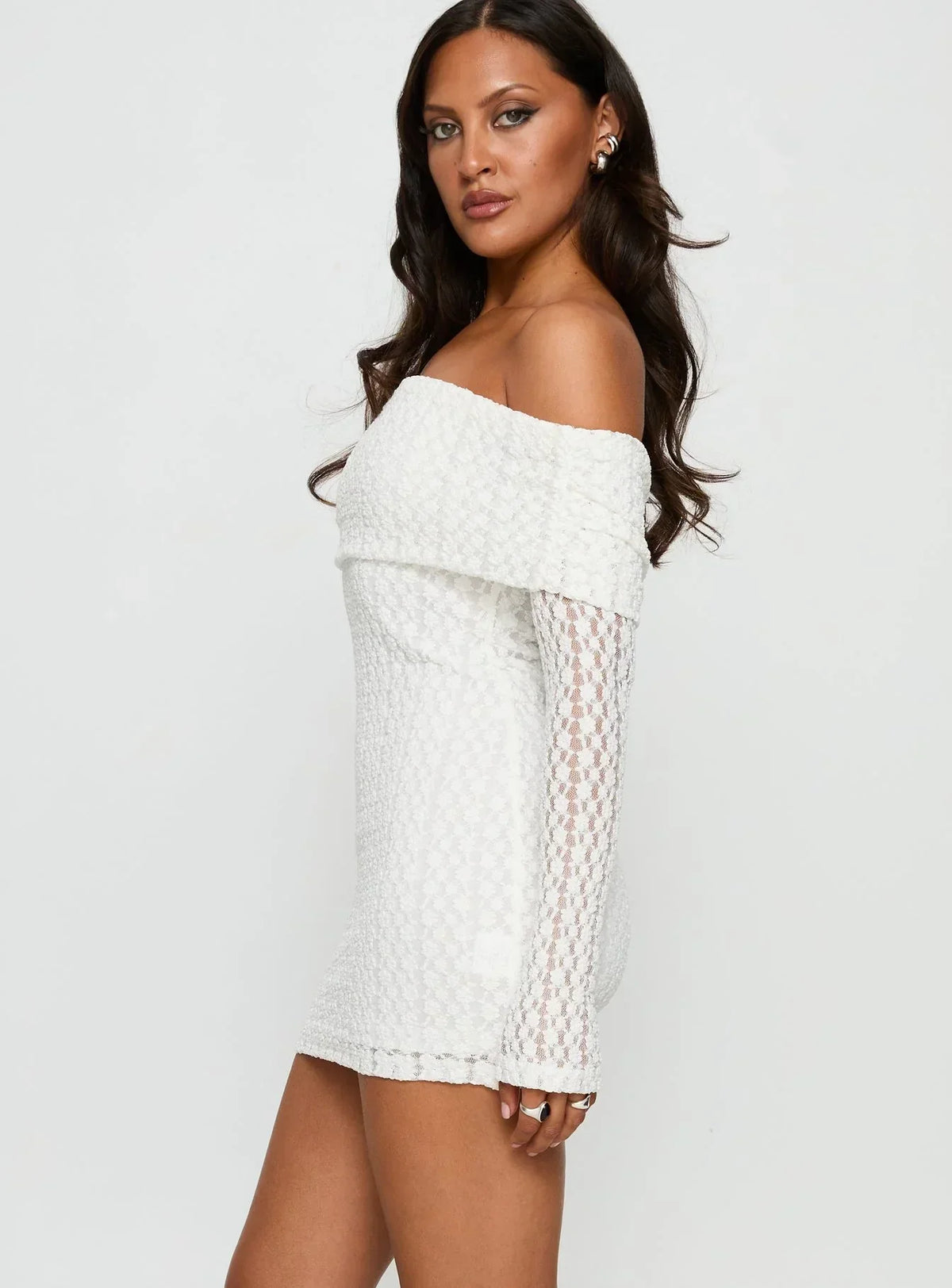 Leora Off Shoulder Long Sleeve Mini Dress White