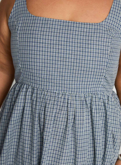 Cartmel Check Maxi Dress Navy Curve