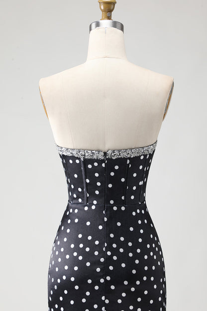 Black and White Ploka Dots Mermaid Corset Long Prom Dress with Ruffles