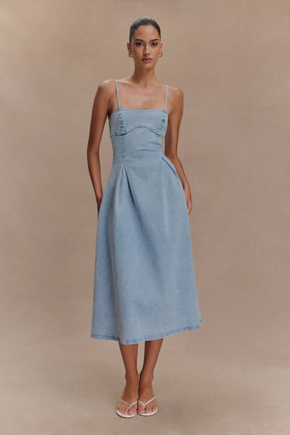 Harlyn Denim Midi Dress - Light Blue