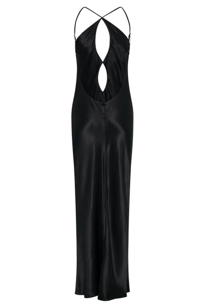 Lucia Satin Cut Out Maxi Dress - Black