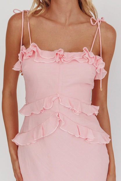 On A Roll Frill Trim Maxi Dress Pink