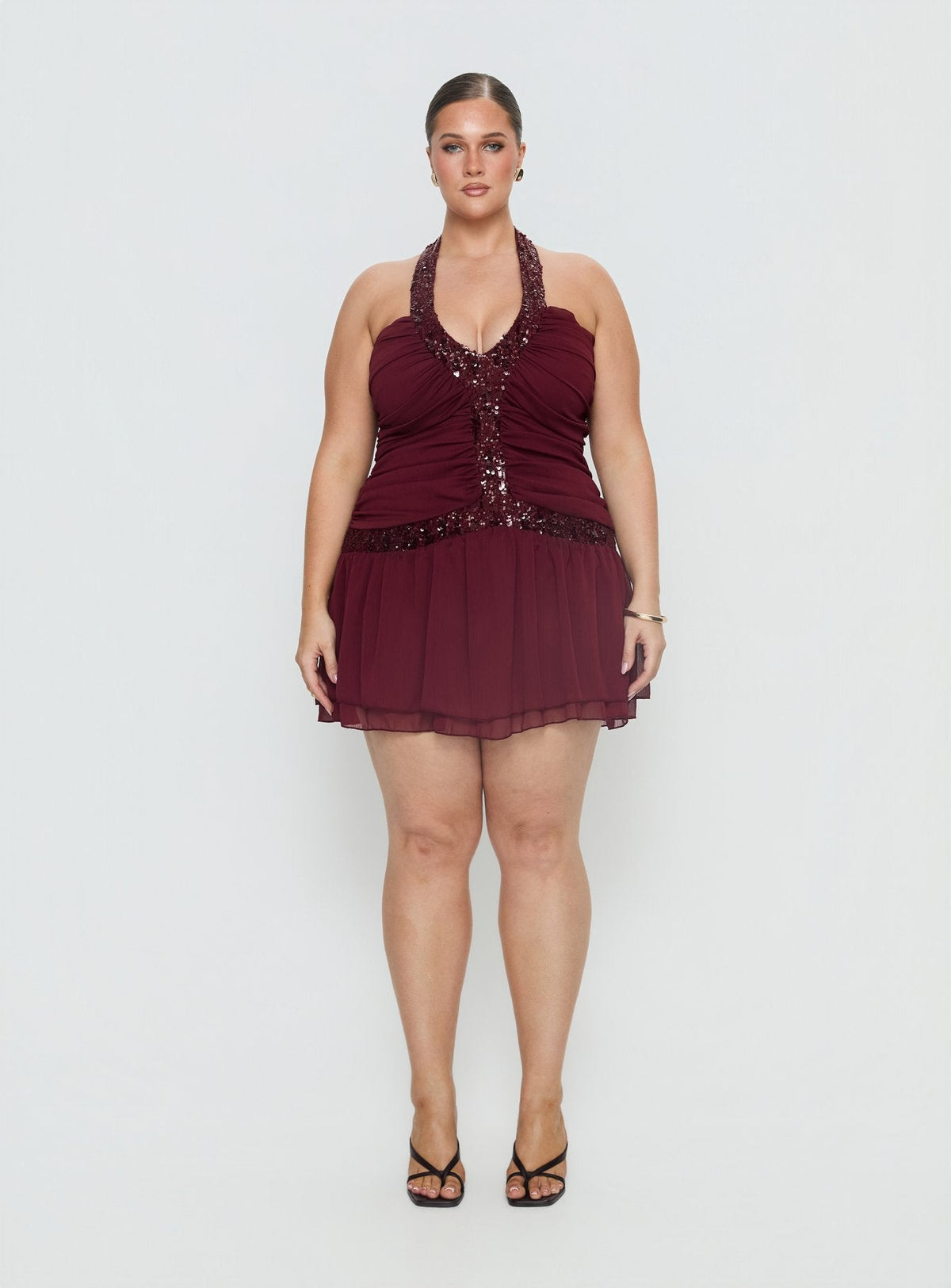 Aisleigh Sequin Halter Mini Dress Berry Curve