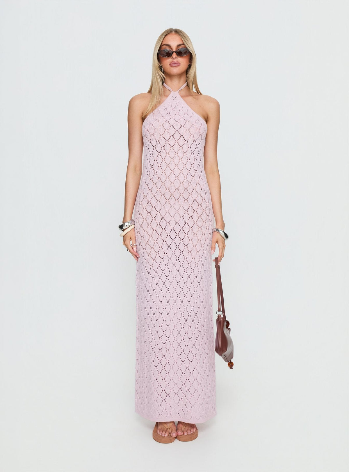 Jorda Halter Crochet Maxi Dress Pink