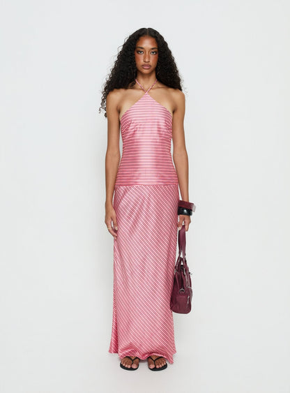 Bellamissimo Halter Maxi Dress Pink Stripe