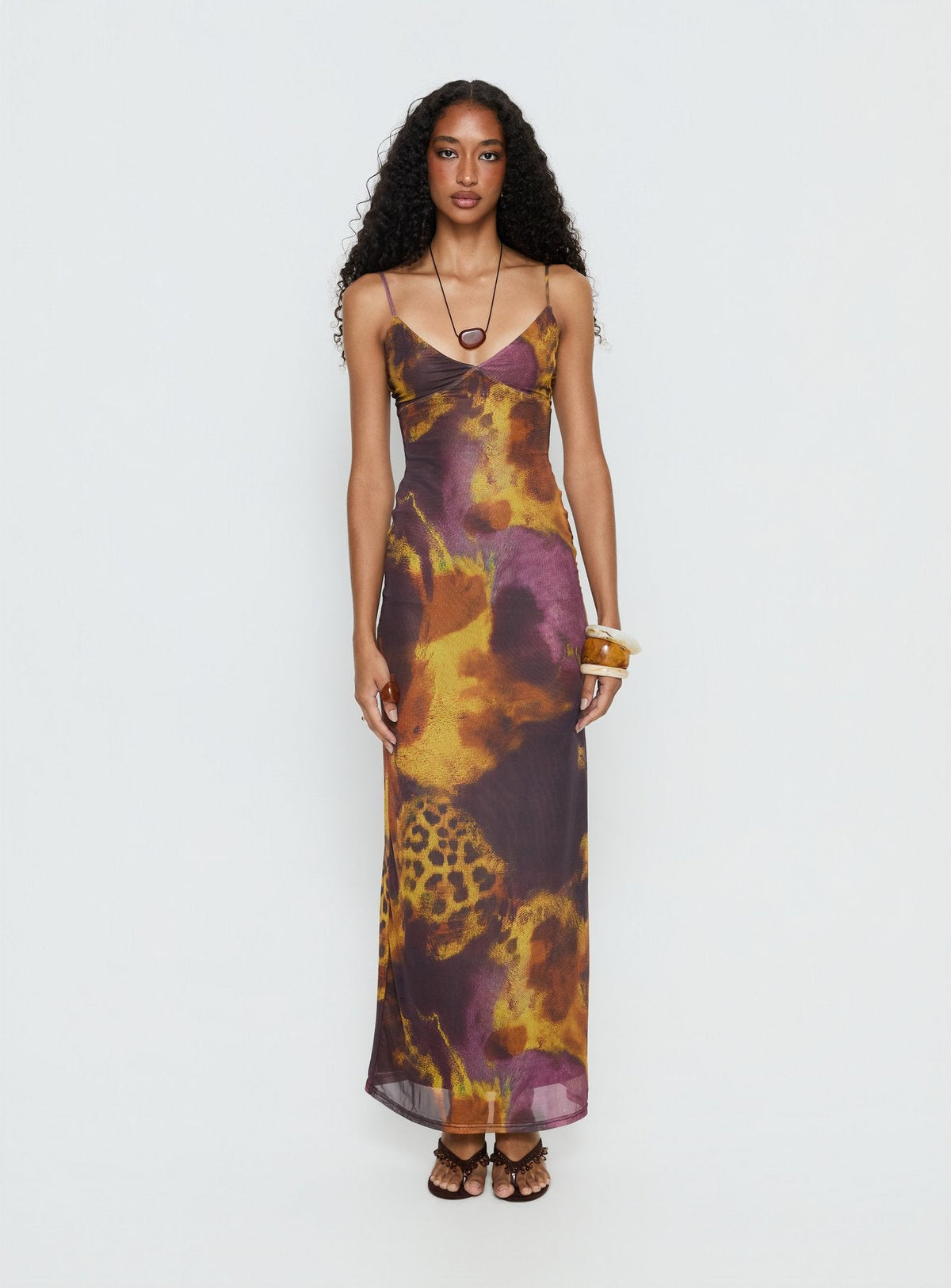 Saphrona V Neck Maxi Dress Leopard Blur