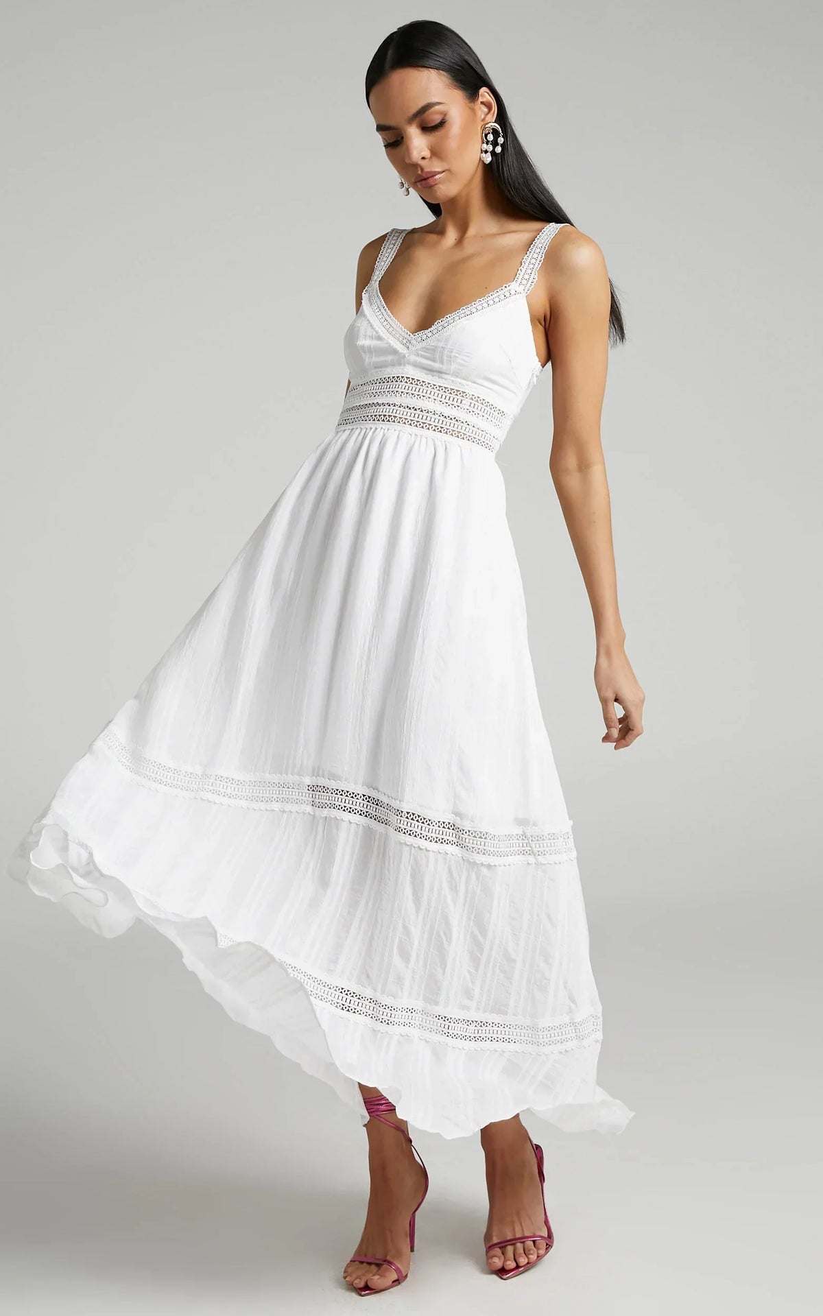 Angelique Maxi Dress - Lace Trim Dress in White