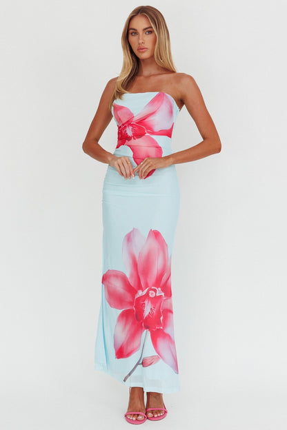 Truth Be Told Strapless Maxi Dress Blue