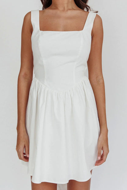 Irenic Bow Flare Mini Dress White