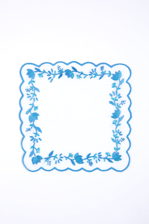 Blue and White Floral Cocktail Napkins Set of 4