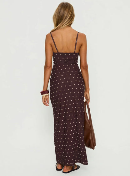 Glass Half Full Mesh Maxi Dress Plum / Pink Polka Dot