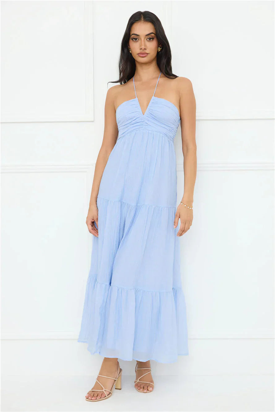 Sunshine Escape Halter Maxi Dress Blue