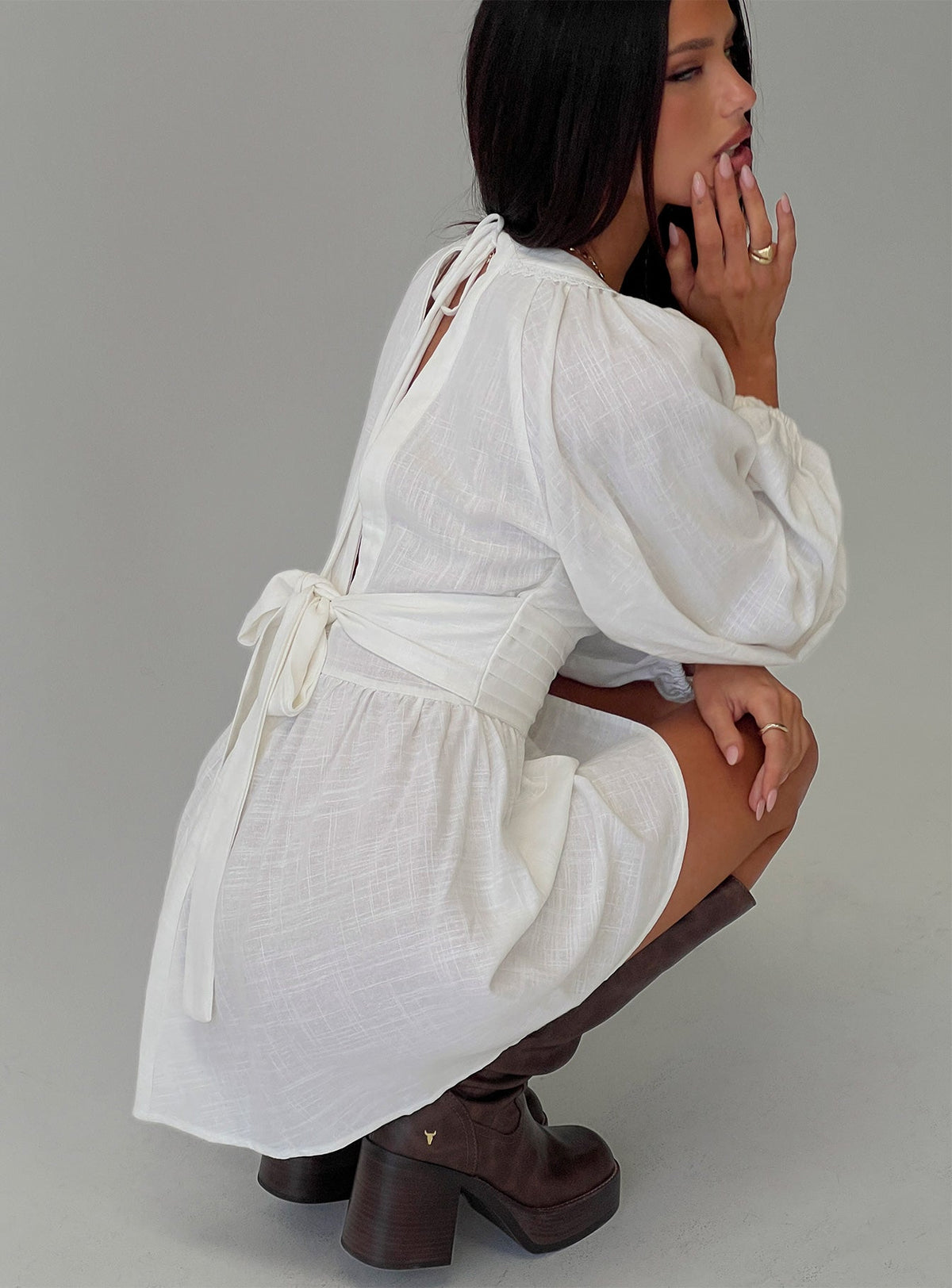 Weyes Long Sleeve Mini Dress White
