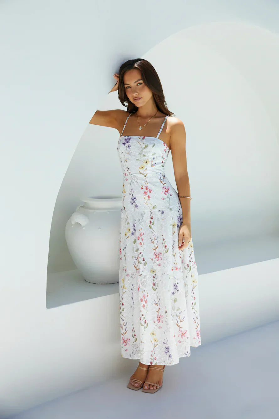 Luminous Field Floral Maxi Dress White