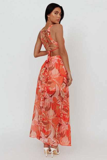 Maura Lace-Up Back Maxi Dress Floral Red