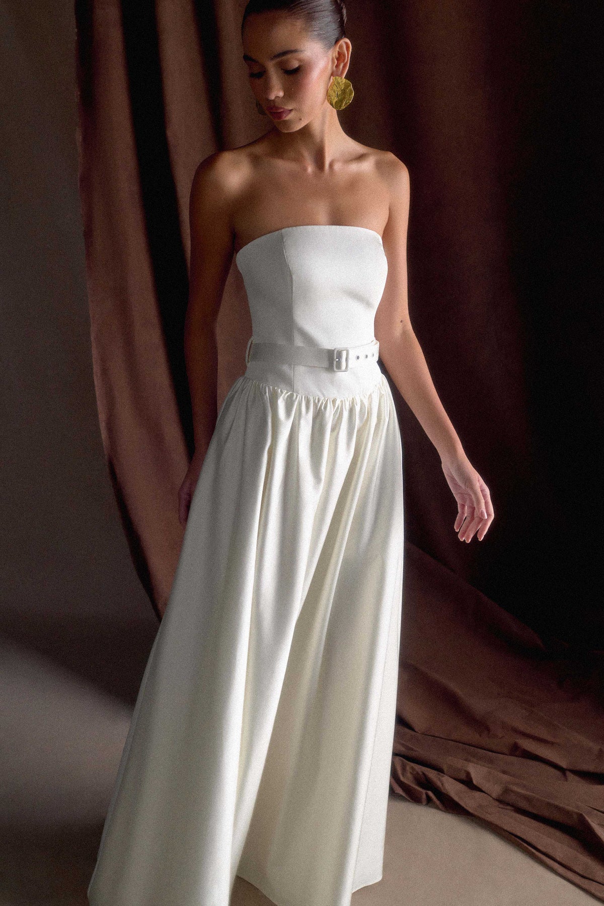 Florence Strapless Belted Maxi Dress - White