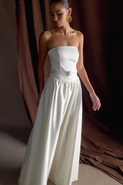Florence Strapless Belted Maxi Dress - White