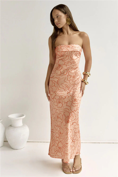 Staying True Strapless Maxi Dress Orange