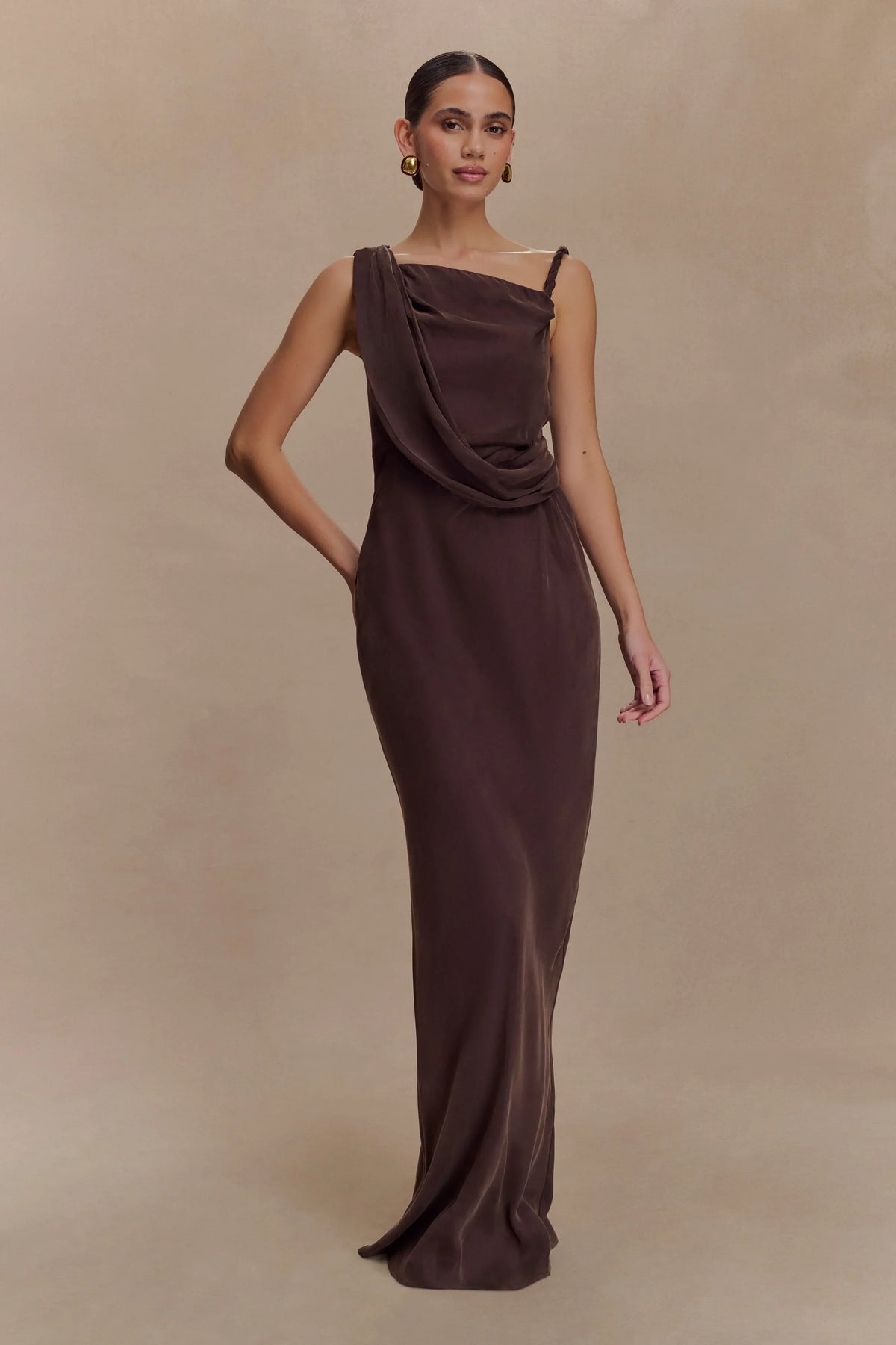 Lorieanne Draped Maxi Dress - Dark Chocolate