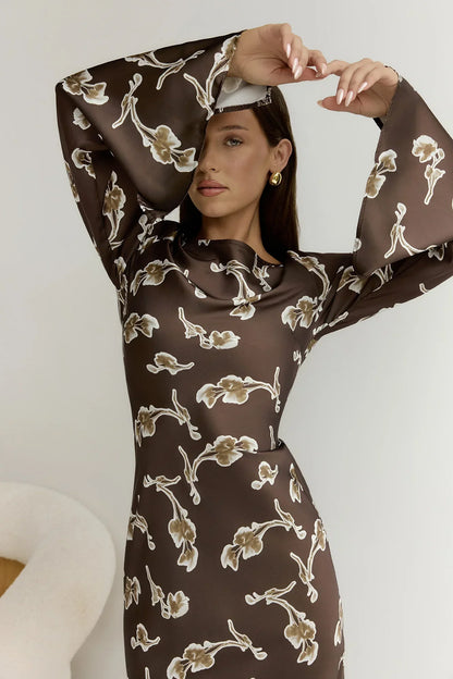 Angeline Long Sleeved Maxi Dress Brown