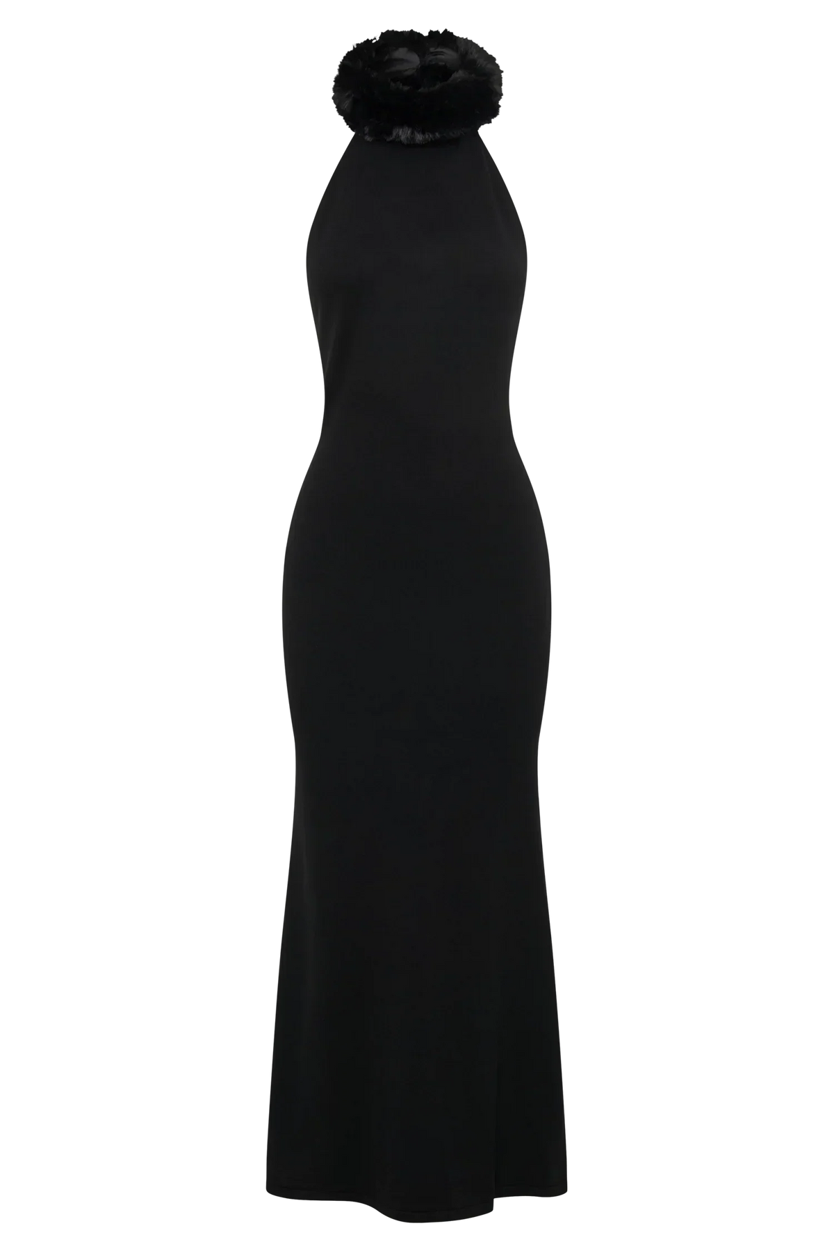 Elva Halter Knit Maxi Dress With Faux Fur - Black