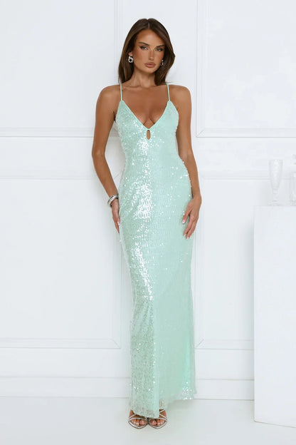 Starlit Shores Sequin Maxi Dress Seafoam