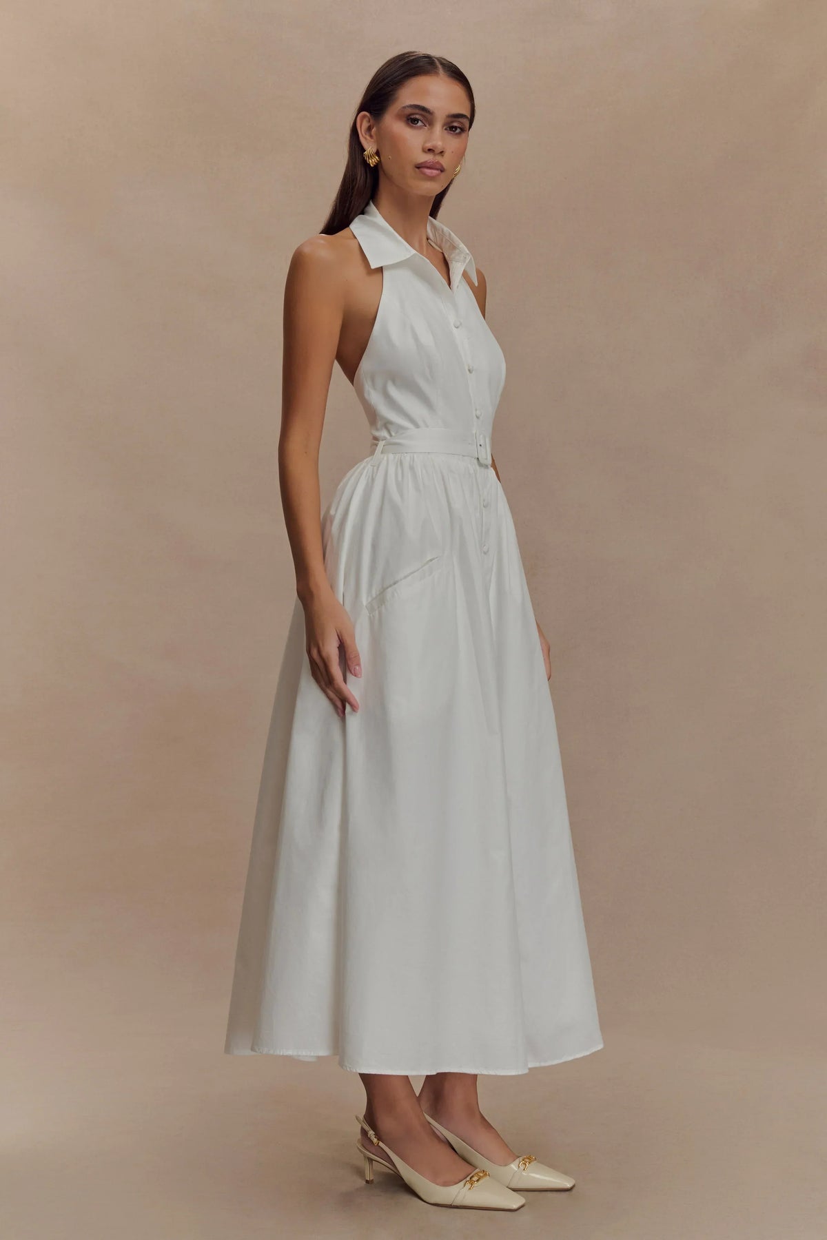 Cindy Collared Midi Dress - White