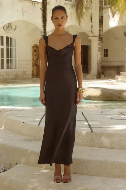 Margot Cowl Neck Satin Maxi Dress
