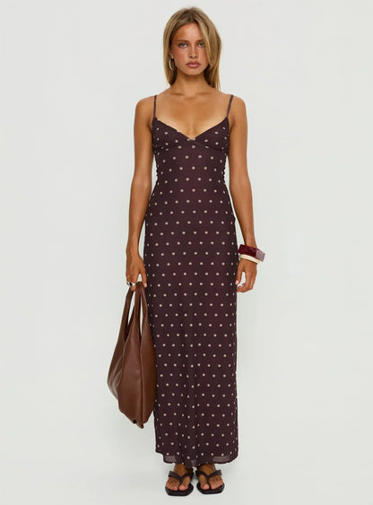 Glass Half Full Mesh Maxi Dress Plum / Pink Polka Dot