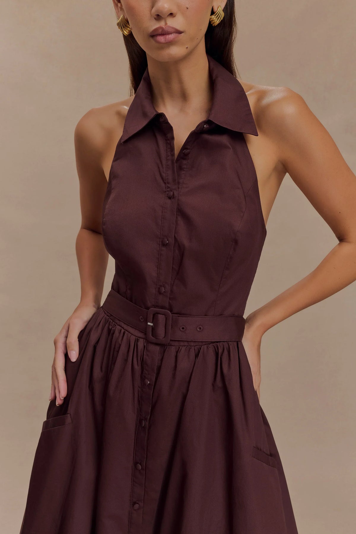 Cindy Collared Midi Dress - Chocolate