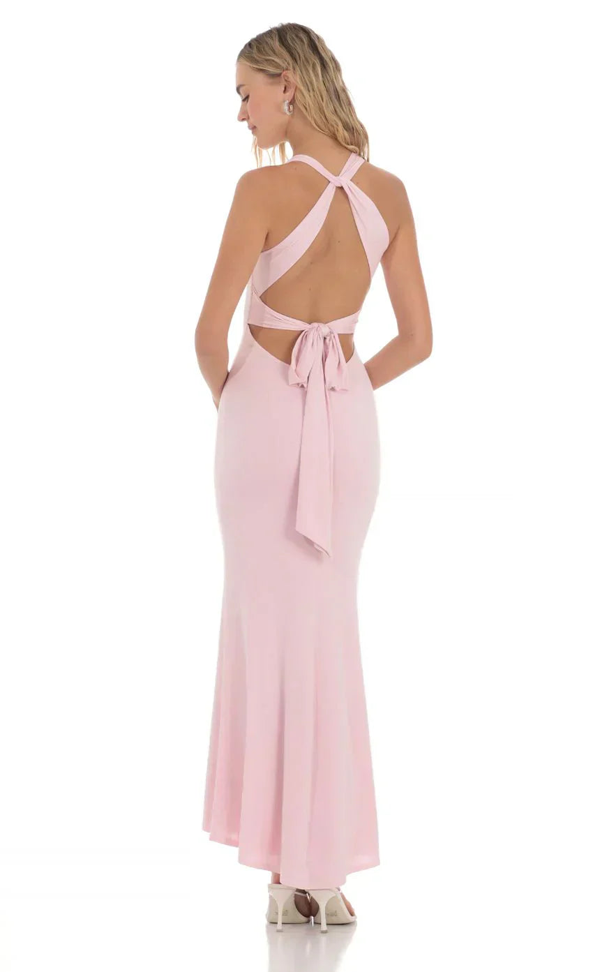 Twist V-Neck Maxi Dress in Pink