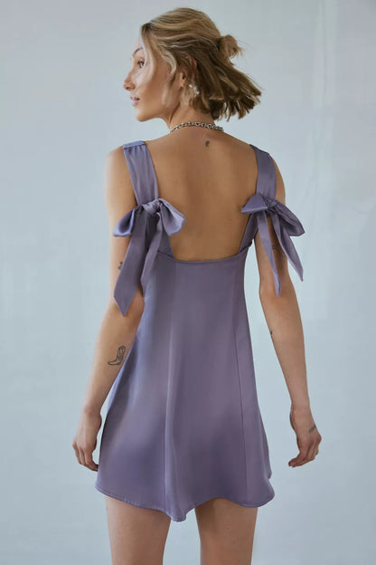 UO Bri Double Bow Satin Mini Dress