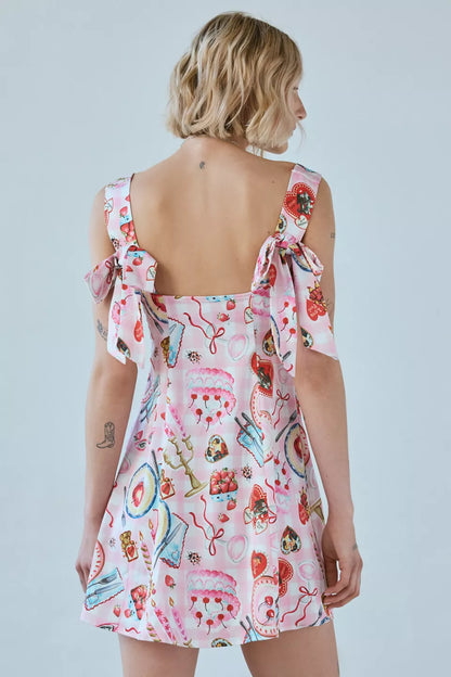 UO Bri Double Bow Satin Mini Dress